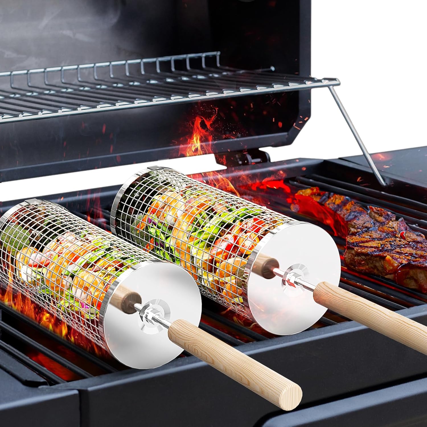 π Rolling Grill Baskets (2PCS) π₯